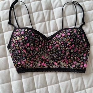 PINK Victoria's Secret Black and Pink Floral Bralette
